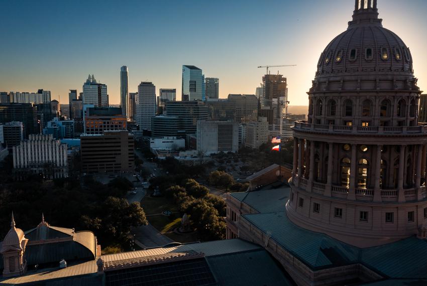 An aerial view of the Capitol in Austin on Jan. 6, 2022.